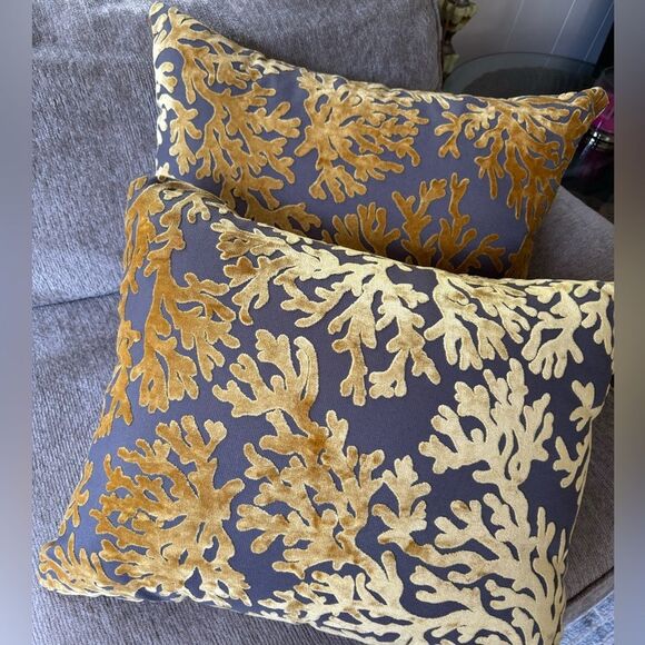 St Tropez Gold and Gray Coral Accent Pillows - Picture 1 of 8